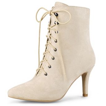 Women's Pointy Toe Zip Lace Up Stiletto Heel Ankle Boots