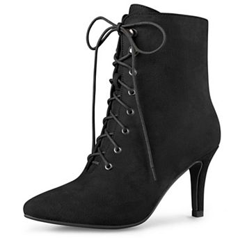 Women's Pointy Toe Zip Lace Up Stiletto Heel Ankle Boots