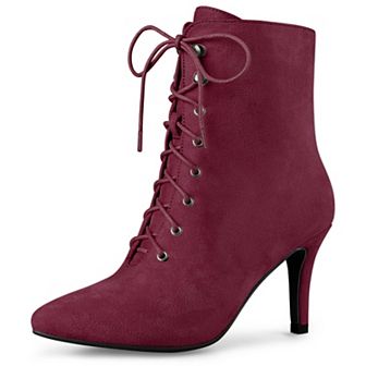 Women's Pointy Toe Zip Lace Up Stiletto Heel Ankle Boots