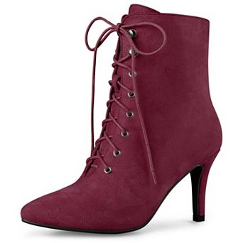 Women's Pointy Toe Zip Lace Up Stiletto Heel Ankle Boots