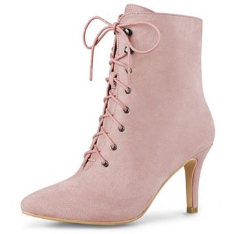 Women's Pointy Toe Zip Lace Up Stiletto Heel Ankle Boots