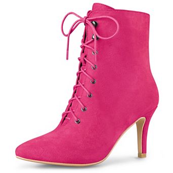 Women's Pointy Toe Zip Lace Up Stiletto Heel Ankle Boots