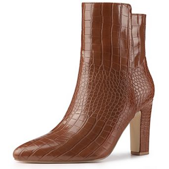 Women's Printed Pointed Toe Chunky Heels Ankle Boots