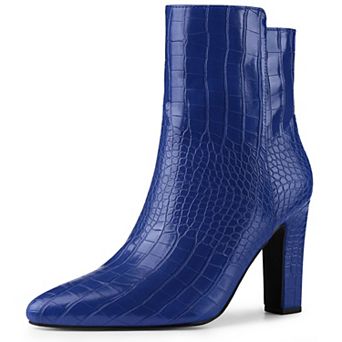 Women's Printed Pointed Toe Chunky Heels Ankle Boots