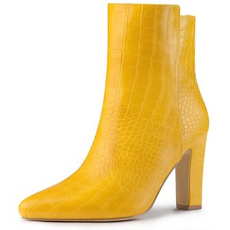 Women's Printed Pointed Toe Chunky Heels Ankle Boots