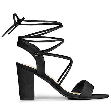 Women's Lace Up Block High Heels Sandals