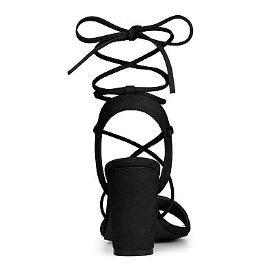 Women's Lace Up Block High Heels Sandals