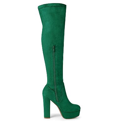 Women's Platform Block Heel over Knee High Boots