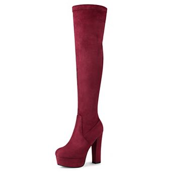 Women's Platform Block Heel over Knee High Boots