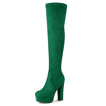 Women's Platform Block Heel over Knee High Boots