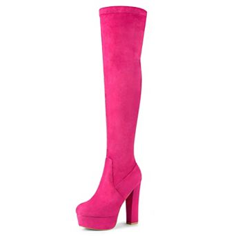Women's Platform Block Heel over Knee High Boots