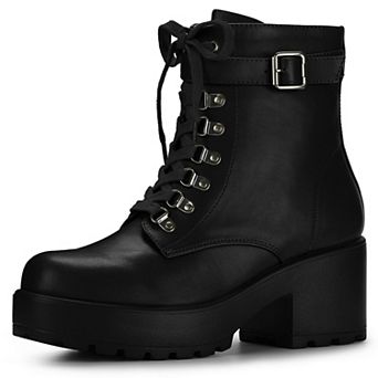Women's Zip Chunky Heel Platform Ankle Combat Boots