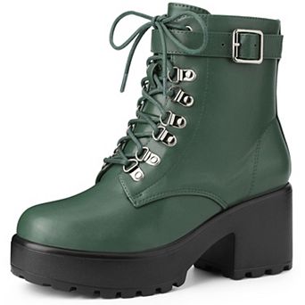 Women's Zip Chunky Heel Platform Ankle Combat Boots