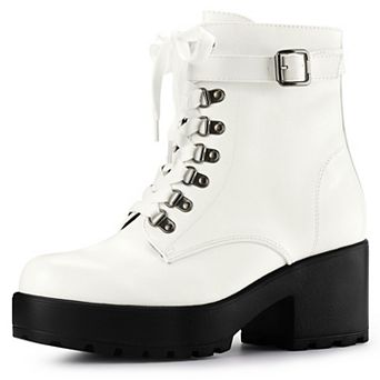 Women's Zip Chunky Heel Platform Ankle Combat Boots
