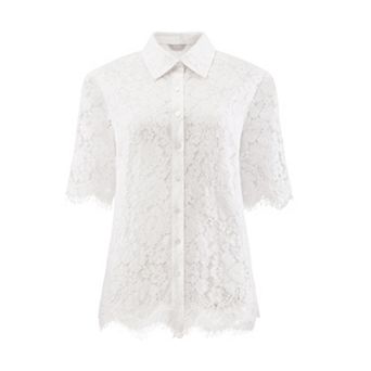 Women's Lace Tops Mesh Sheer Fringe Hem Button Down Shirt