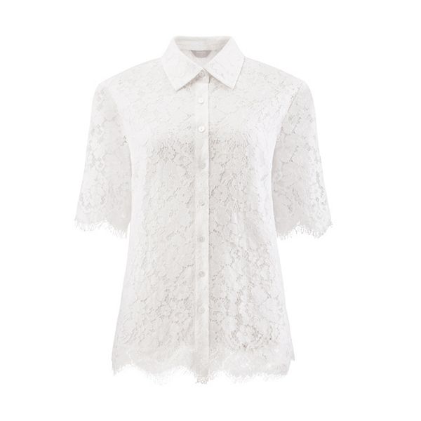 Women's Lace Tops Mesh Sheer Fringe Hem Button Down Shirt