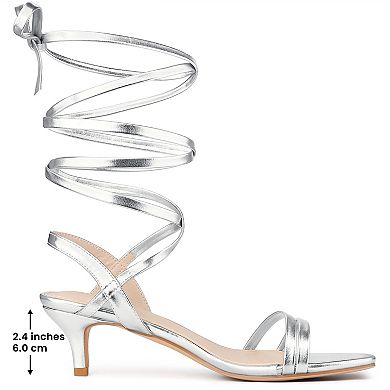 Women's Strappy Lace Up Slingback Kitten Heel Sandals