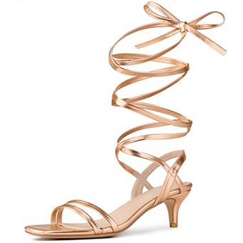 Women's Strappy Lace Up Slingback Kitten Heel Sandals