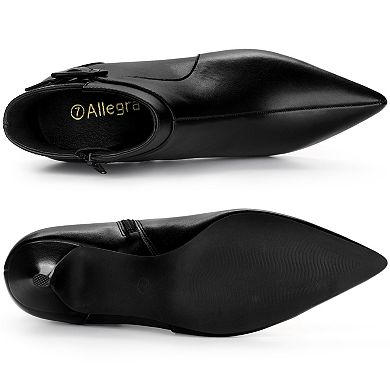 Women's Pointy Toe Zipper Buckle Decor Kitten Heels Ankle Boots