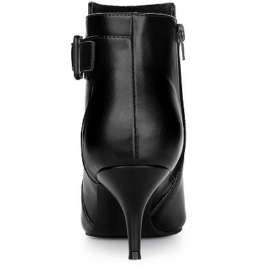 Women's Pointy Toe Zipper Buckle Decor Kitten Heels Ankle Boots
