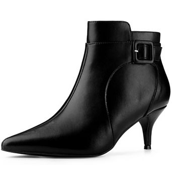 Women's Pointy Toe Zipper Buckle Decor Kitten Heels Ankle Boots