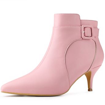 Women's Pointy Toe Zipper Buckle Decor Kitten Heels Ankle Boots