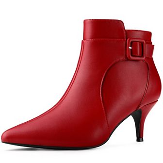 Women's Pointy Toe Zipper Buckle Decor Kitten Heels Ankle Boots