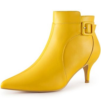 Women's Pointy Toe Zipper Buckle Decor Kitten Heels Ankle Boots