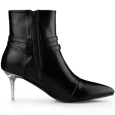 Women's Pointed Toe Strappy Rhinestone Clear Stiletto Heels Ankle Booties