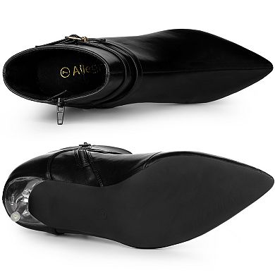 Women's Pointed Toe Strappy Rhinestone Clear Stiletto Heels Ankle Booties