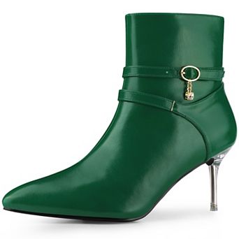 Women's Pointed Toe Strappy Rhinestone Clear Stiletto Heels Ankle Booties