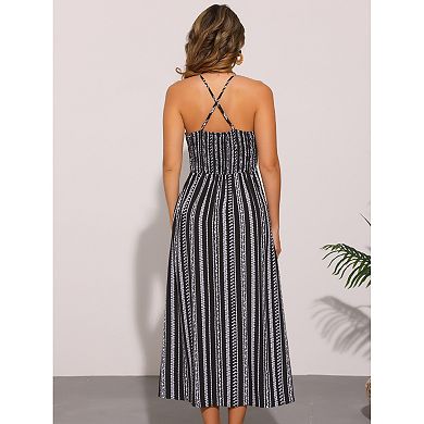 Floral Dress for Women's Spaghetti Strap Flowy Smocked Maxi Sundress