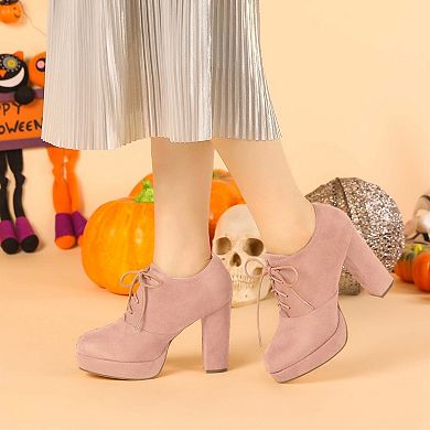 Women's Platform Chunky Heel Lace Up Booties
