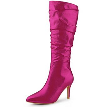 Women's Pointed Toe Slouch Stiletto Heels Knee High Boots