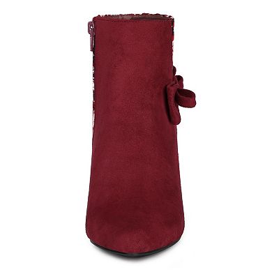 Women's Tweed Plaid Heels Boot Bow Block Heels Ankle Boots