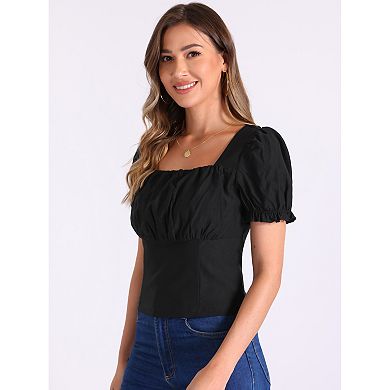Tops for Women's Square Neck Ruffle Short Sleeve Summer Casual T Shirts