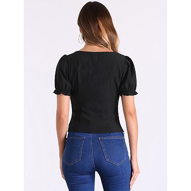 Tops for Women's Square Neck Ruffle Short Sleeve Summer Casual T Shirts