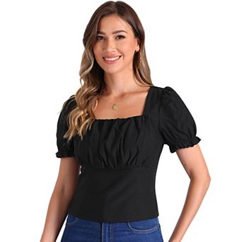 Tops for Women's Square Neck Ruffle Short Sleeve Summer Casual T Shirts