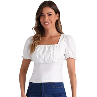 Tops for Women's Square Neck Ruffle Short Sleeve Summer Casual T Shirts