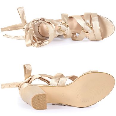 Women's Strappy Lace Up Satin Block Heel Sandals