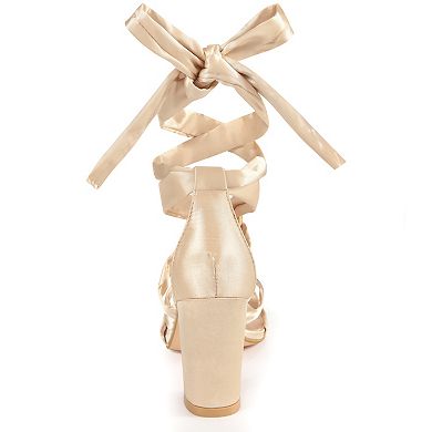 Women's Strappy Lace Up Satin Block Heel Sandals