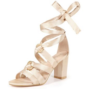 Women's Strappy Lace Up Satin Block Heel Sandals