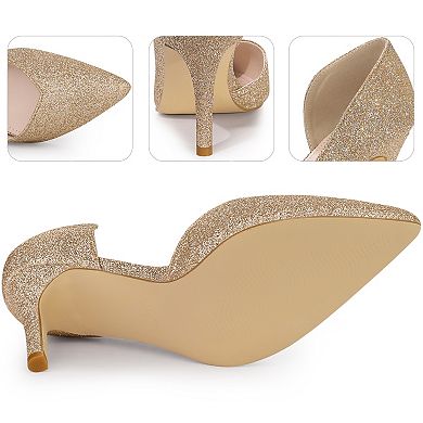 Glitter Pump Pointed Toe Slip-on Stiletto Heels Pumps for Women