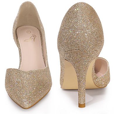 Glitter Pump Pointed Toe Slip-on Stiletto Heels Pumps for Women