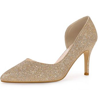 Glitter Pump Pointed Toe Slip-on Stiletto Heels Pumps for Women