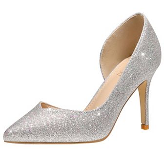 Glitter Pump Pointed Toe Slip-on Stiletto Heels Pumps for Women