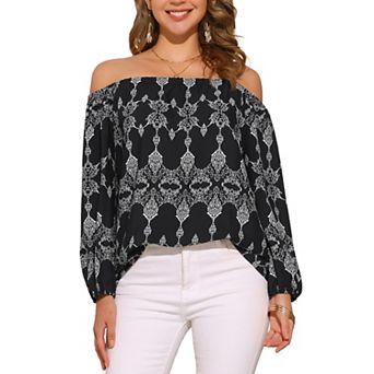 Boho Off Shoulder Top for Women's Bohemian Long Sleeve Summer Casual Blouse Tops