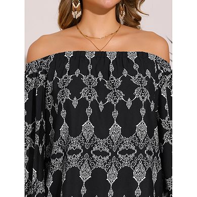 Boho Off Shoulder Top for Women's Bohemian Long Sleeve Summer Casual Blouse Tops
