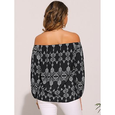 Boho Off Shoulder Top for Women's Bohemian Long Sleeve Summer Casual Blouse Tops