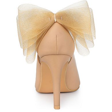 Women's Mesh Bow Pointed Toe Stiletto High Heels Pumps